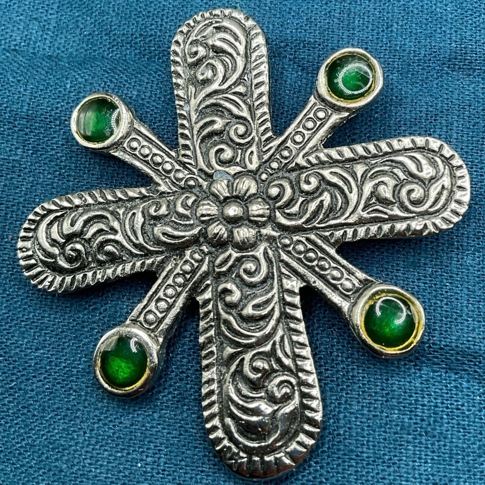 Vintage large celtic cross brooch pin pewter metal